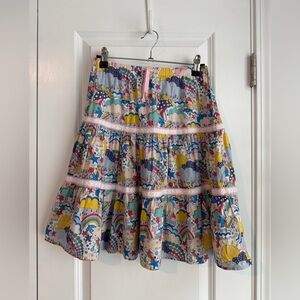Mini Boden Midi Tiered Skirt Ivory Multi Weather Size 11-12Y